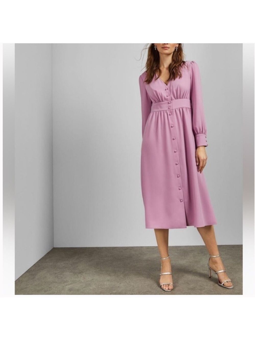 Ted Baker London Jesicar long sleeved deep v midi maxi size size 3 Medium